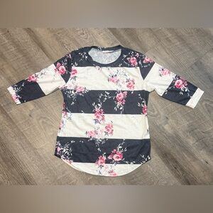 Floral and Striped Long Sleeve Top